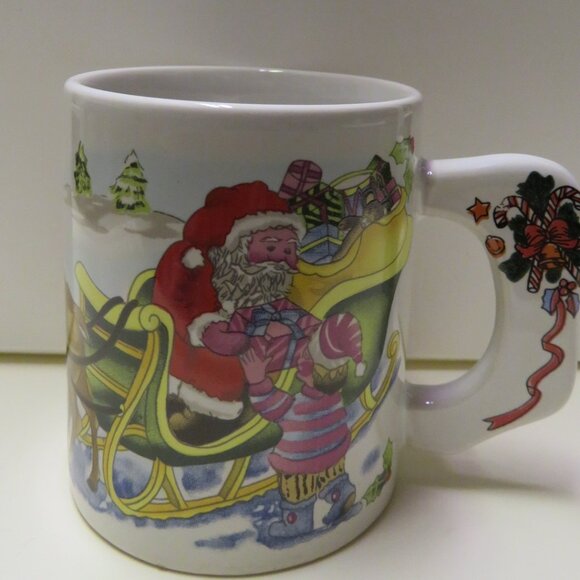 Pair XMAS Mugs Santa Reindeer Candy Canes (K667) - Picture 3 of 7